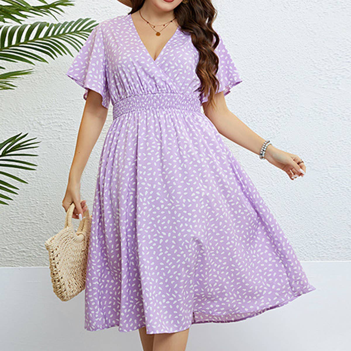 V neck polka dot loose oversized dress_CWDSD3378