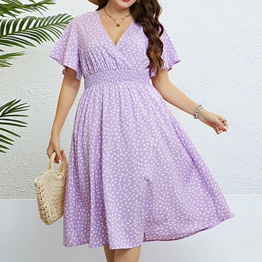 V neck polka dot loose oversized dress_CWDSD3378