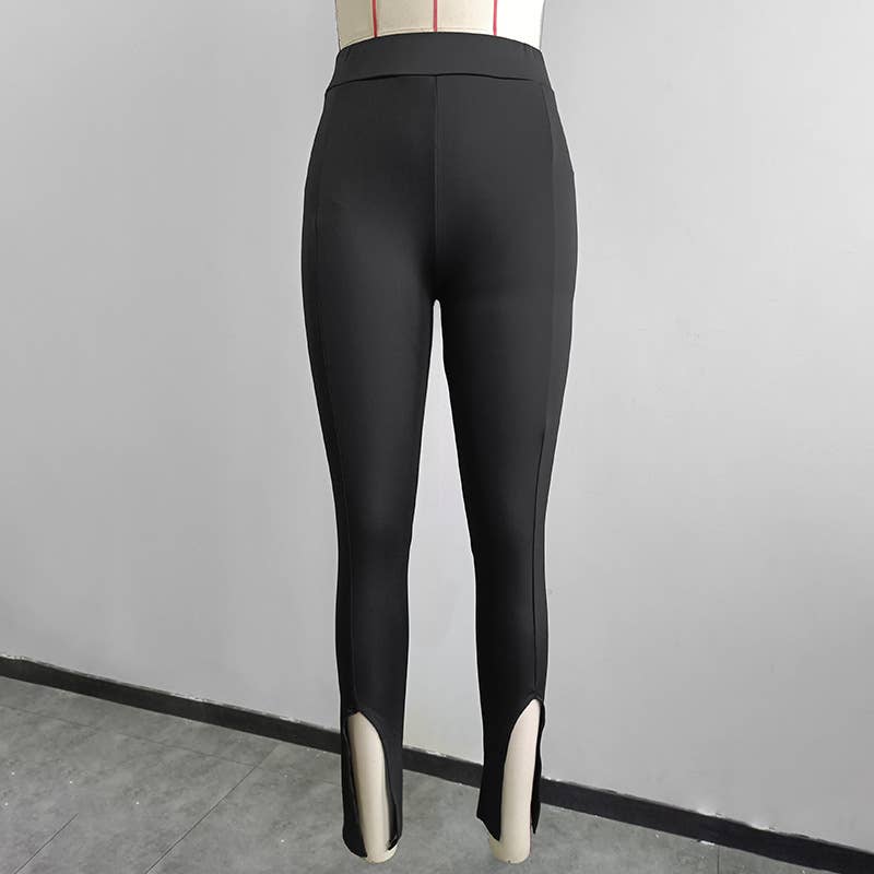 Fashion solid color small feet open flared pants