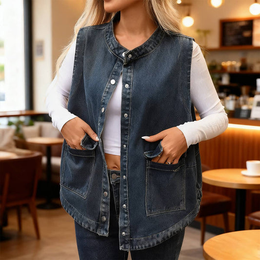 Washed casual loose denim vest jacket