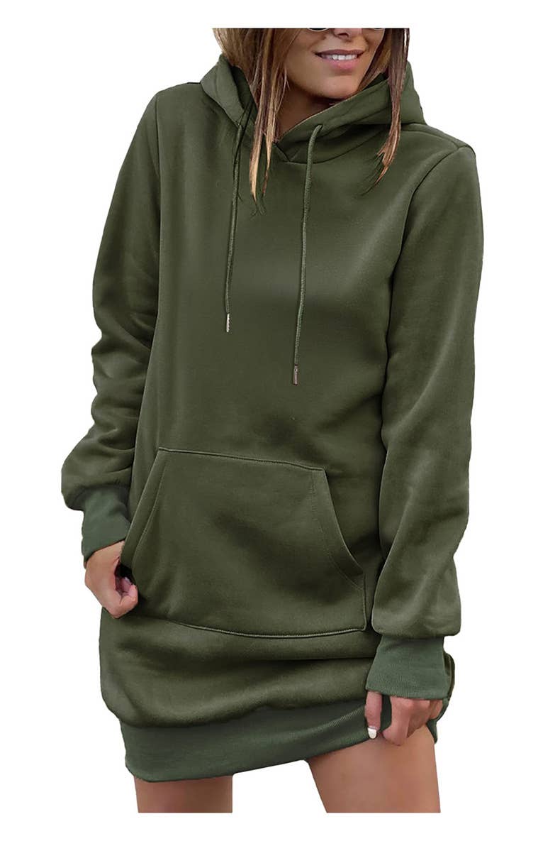 SOLID COLOR LONG-SLEEVED HOODIE DRESS