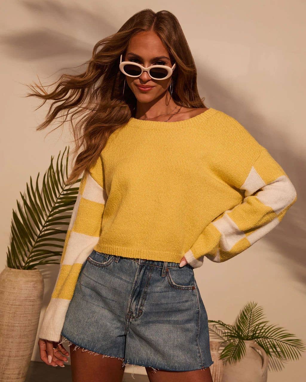 Fashionable color-blocking long-sleeved sweater