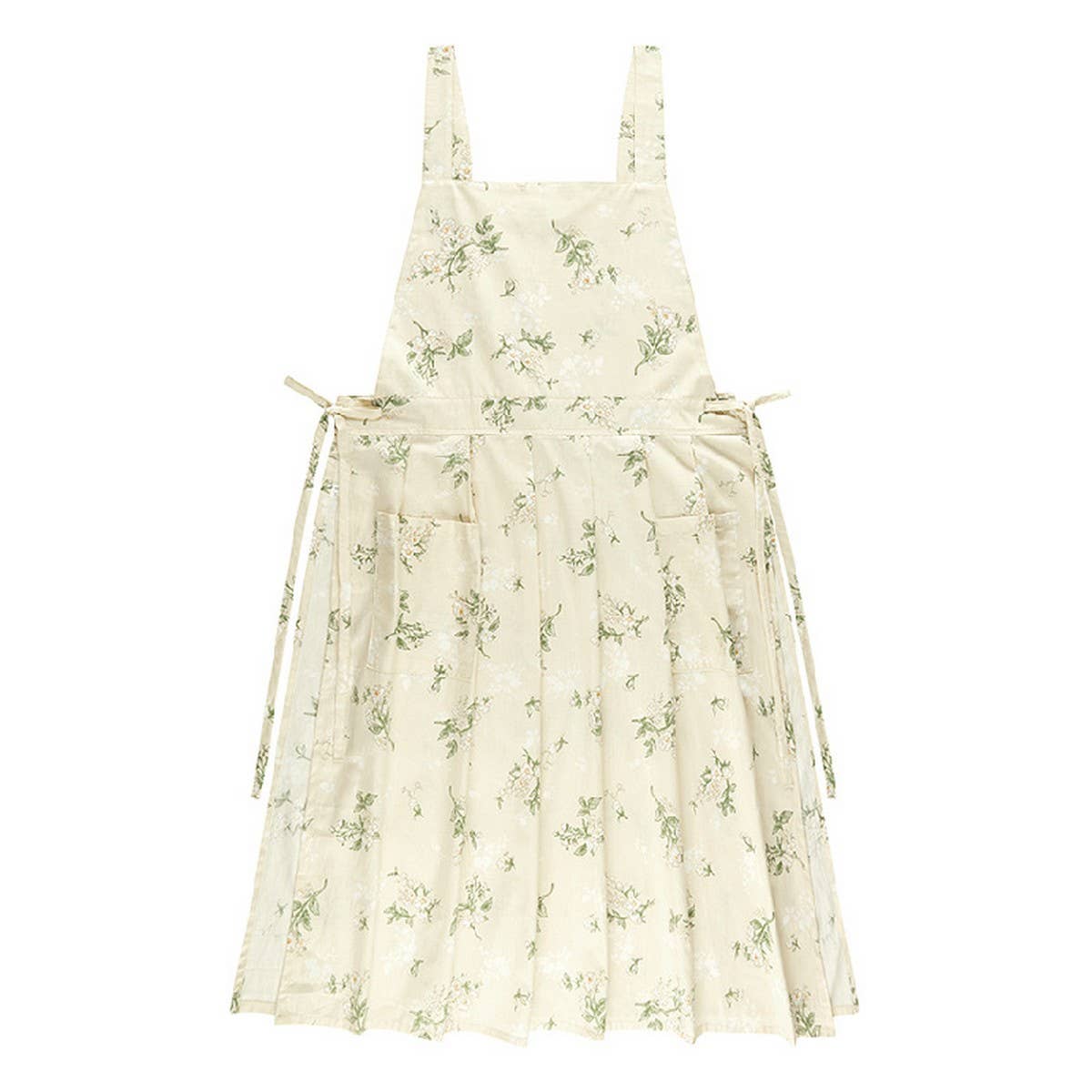 Extended Floral Print Linen Aprons with pockets_CWMM3306