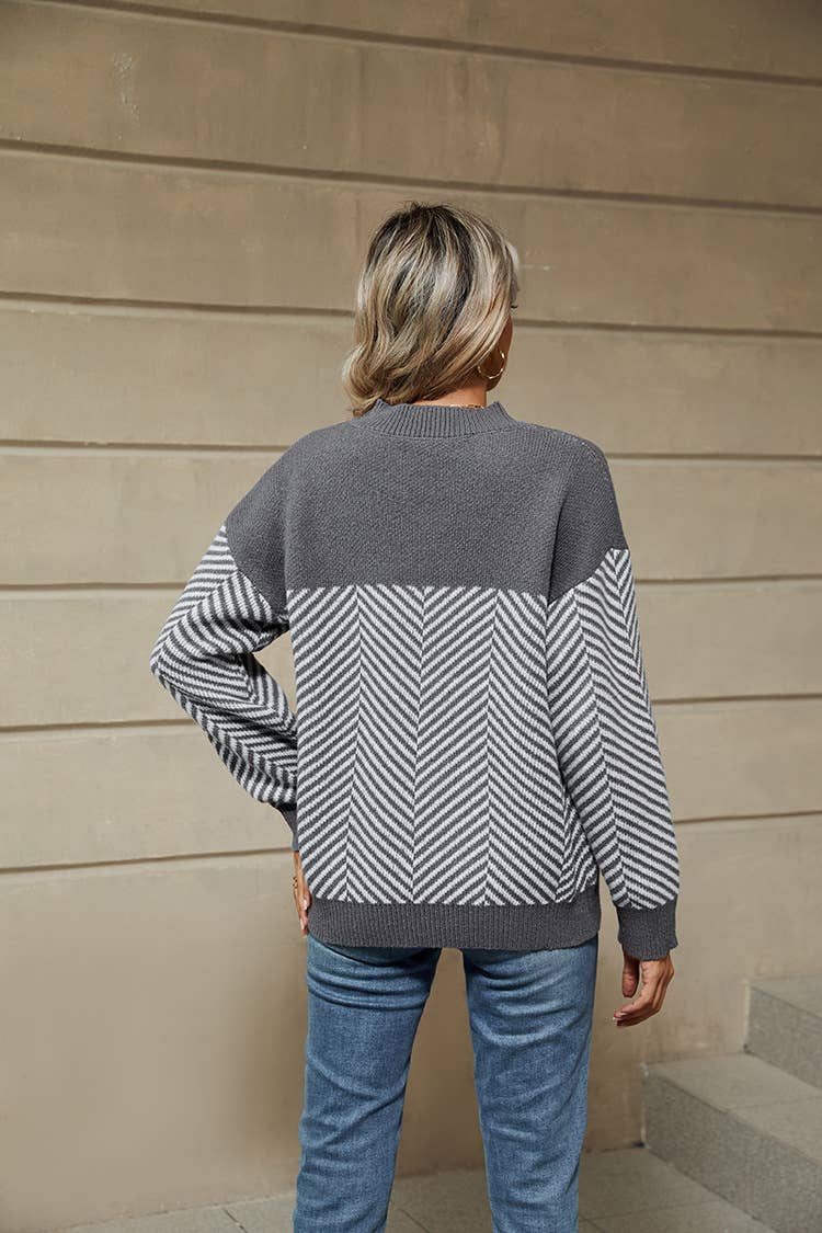 SLOUCHY STRIPED CASUAL LONG-SLEEVED KNIT SWEATER