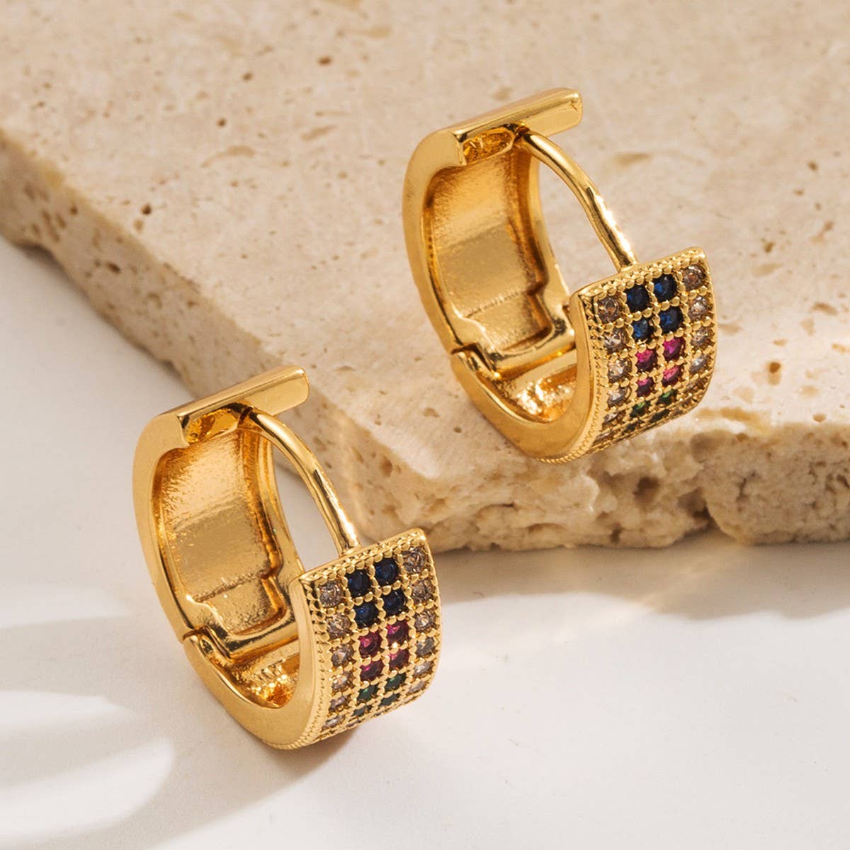 Creative Geometric Gold-Plated Hoop Earrings