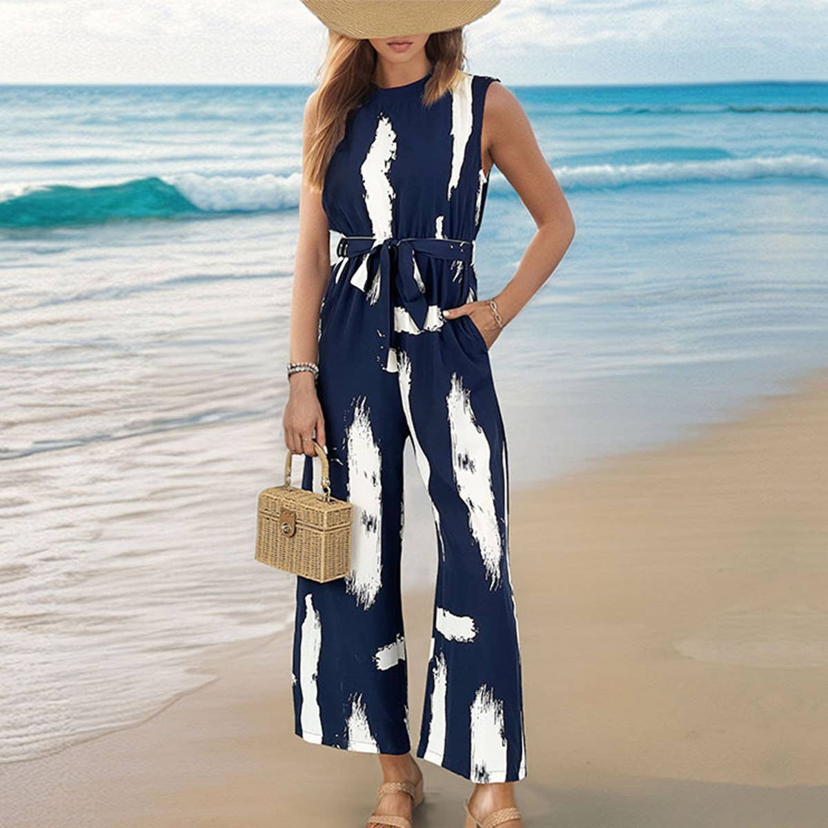 sleeveless printed jumpsuit