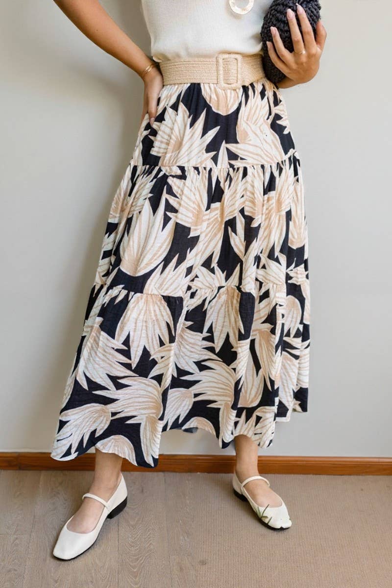 CWBLS0672_FLORAL ELASTIC WAIST VACATION MAXI SKIRT