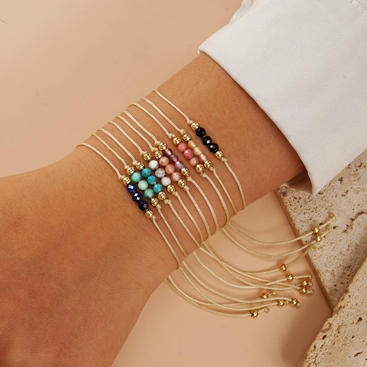 NATURAL STONE COPPER BEADS HANDMADE BEADED BRACELET