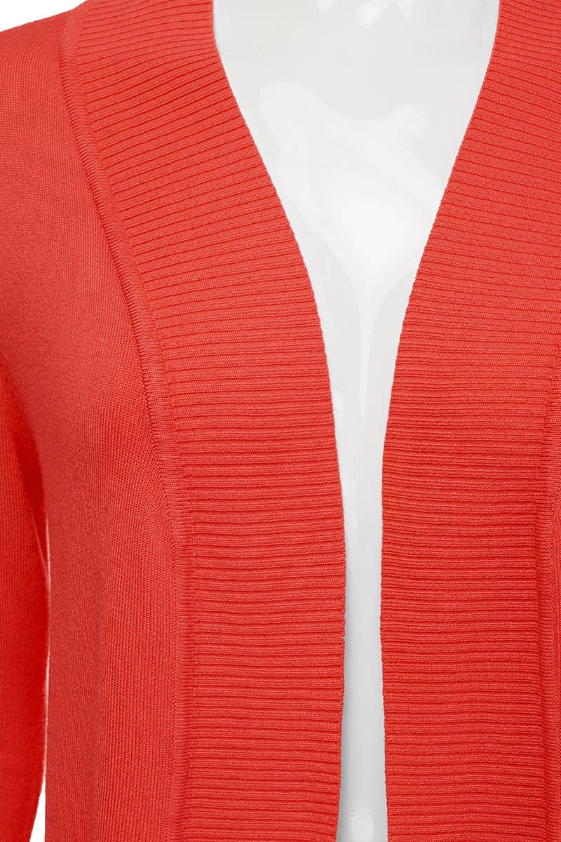 AWOCAL313_Open Front Long Sleeve Pockets Sweater Cardigan