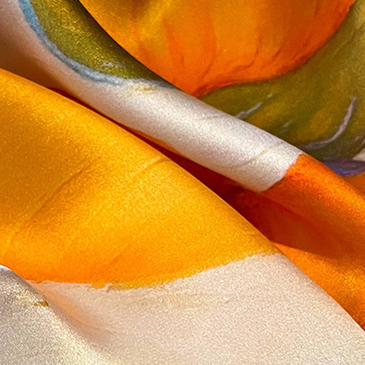 Silk Ribbon Scarf - Orange Floral Long Neck Wrap