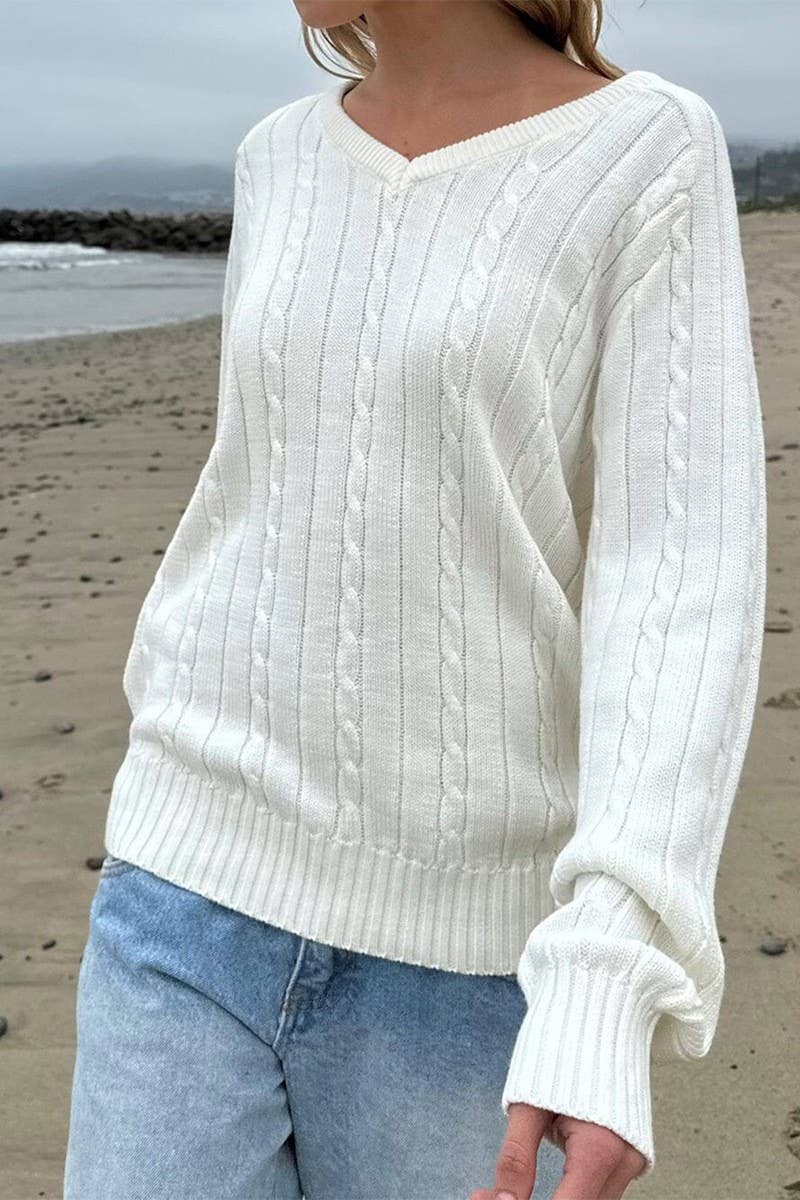 CWOSWL07522_V-NECK CASUAL LONG SLEEVE KNIT SWEATER