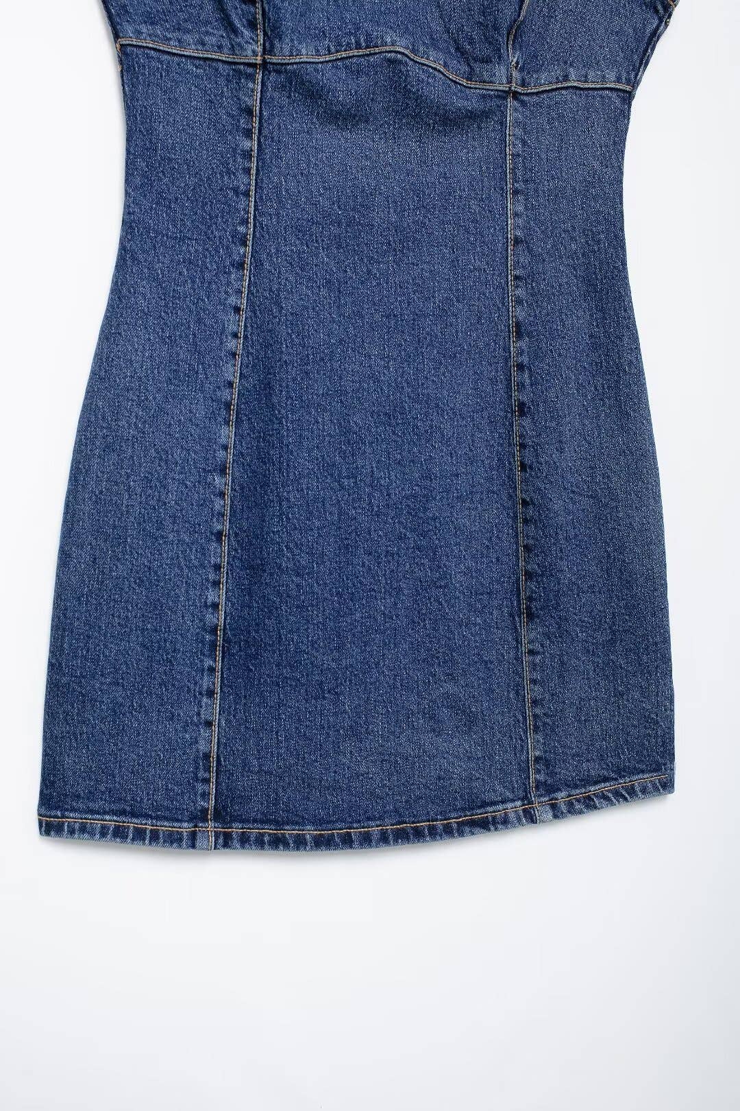 Round-neck versatile short denim dress