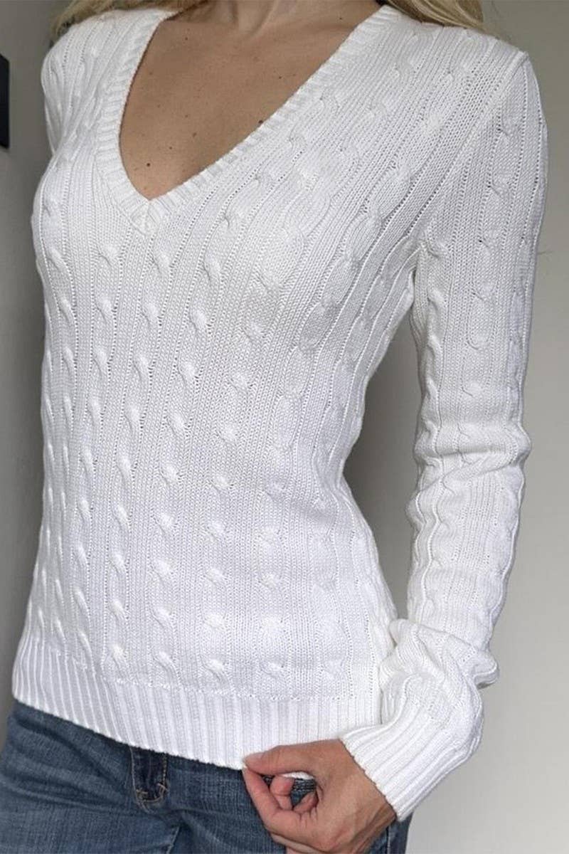 CWOSWL07534_CASUAL LONG-SLEEVED SOLID COLOR KNITTED TOP