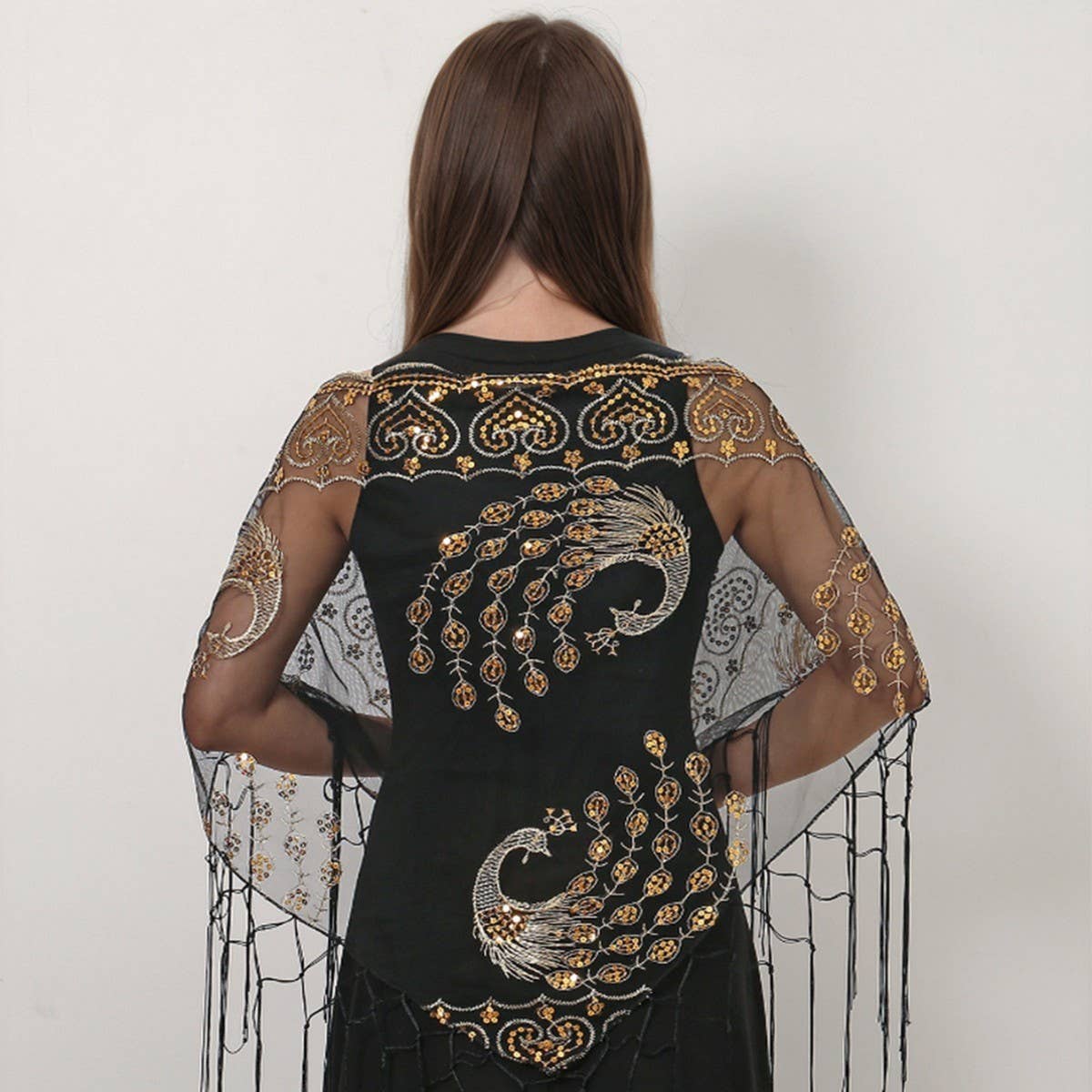 ETHNIC CLASSIC PEACOCK TASSEL TRIANGLE SHAWL