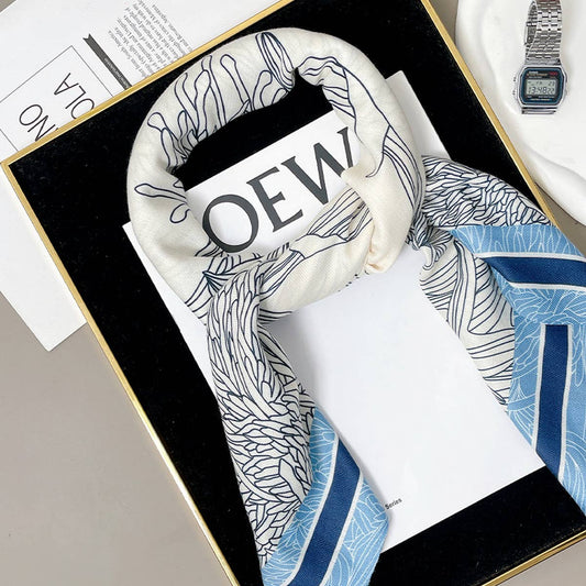 Velvet Wool Scarf with Artistic Print for Fall