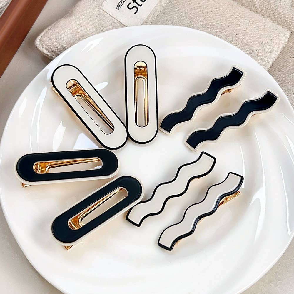 Seamless bangs clip black and white hairpin