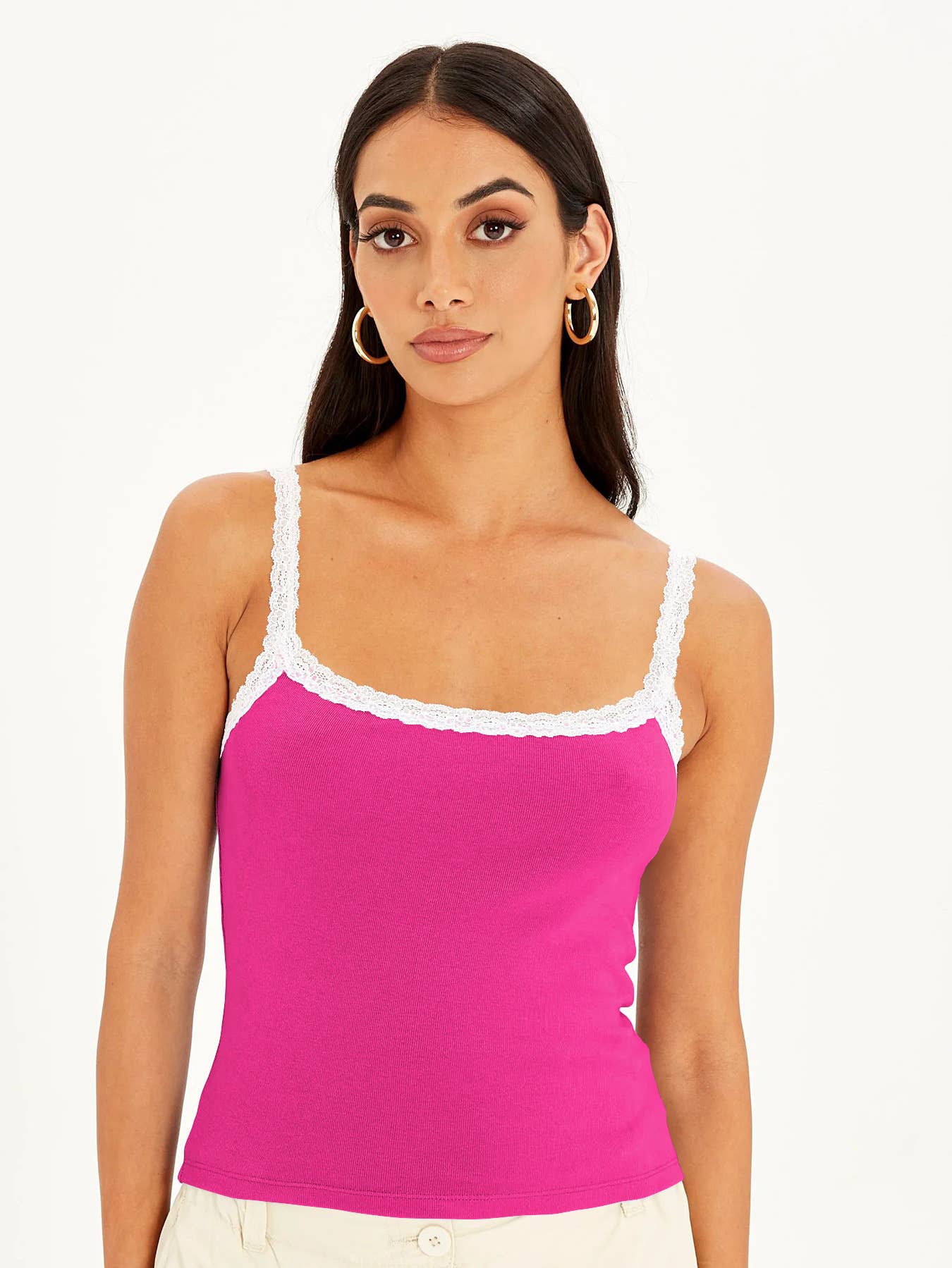 Lace-trimmed and color-blocked halter top