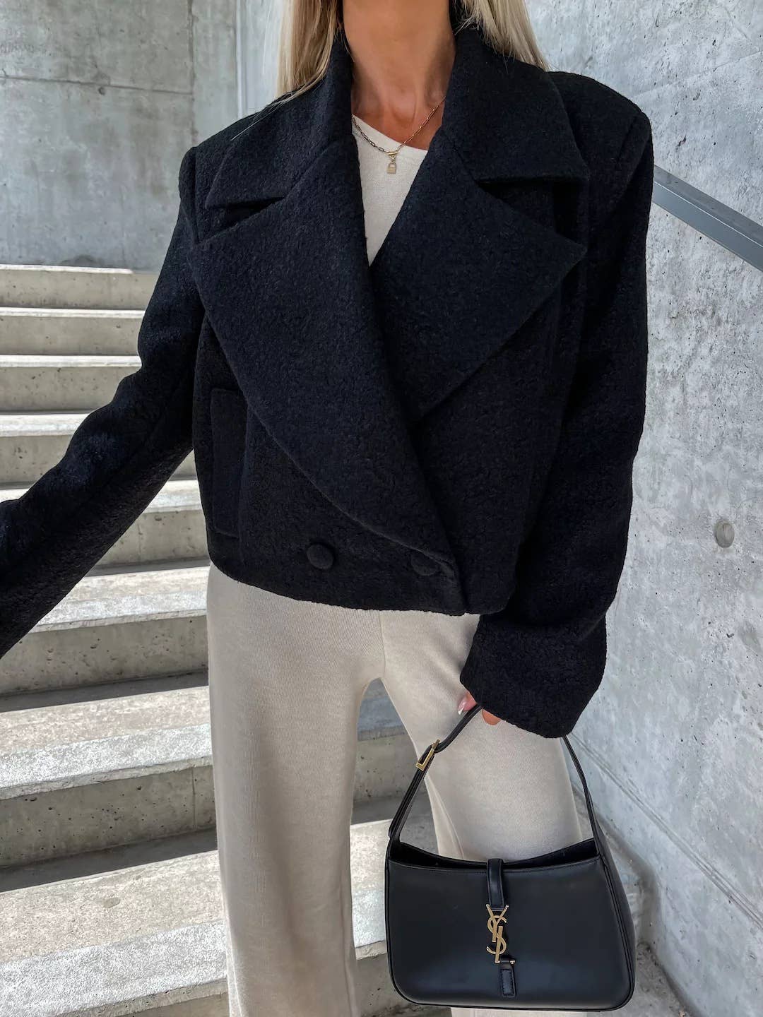 Wool oversized collar solid color coat