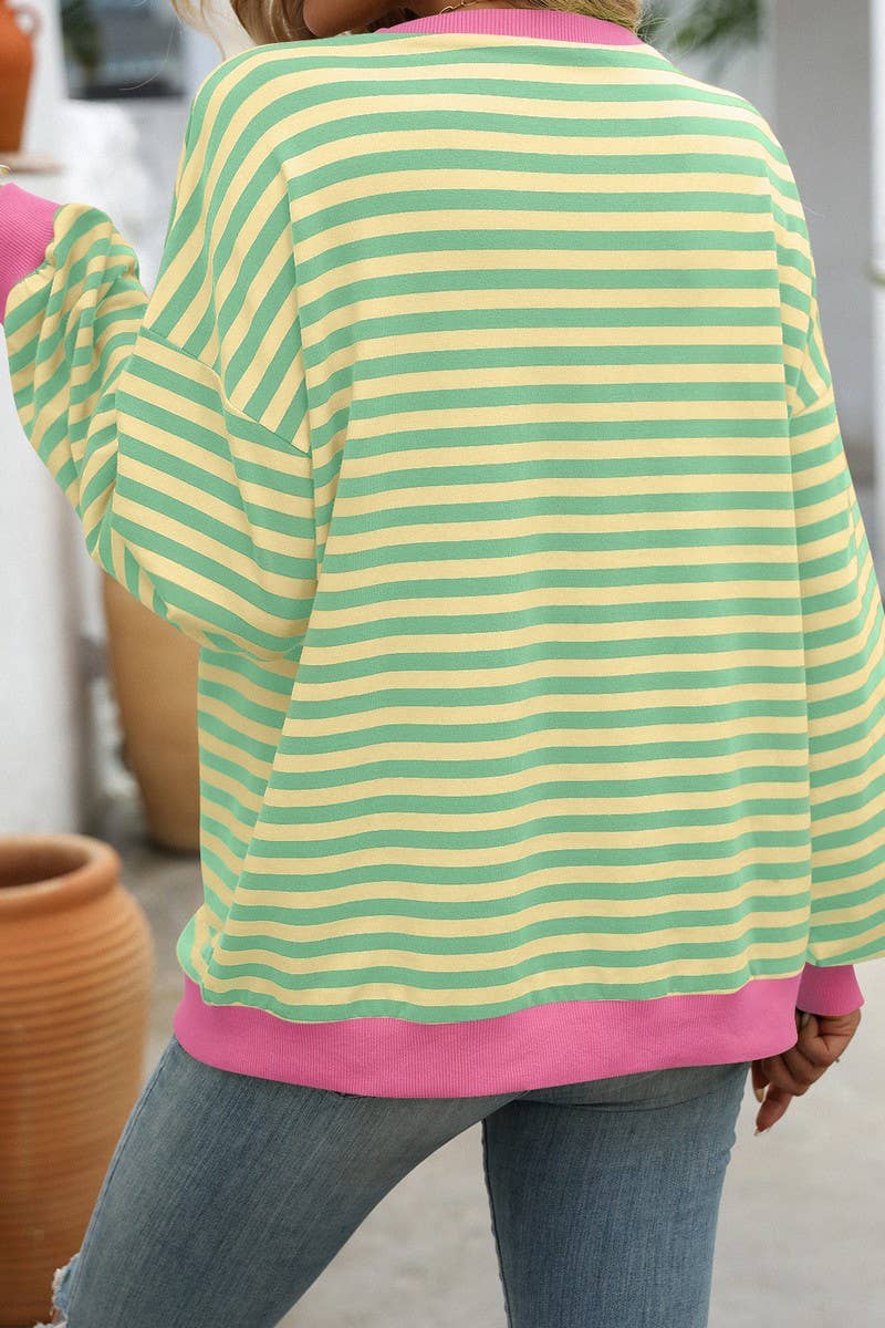 WTBLL1485_COLORFUL STRIPED CREW NECK LOOSE SWEATSHIRT