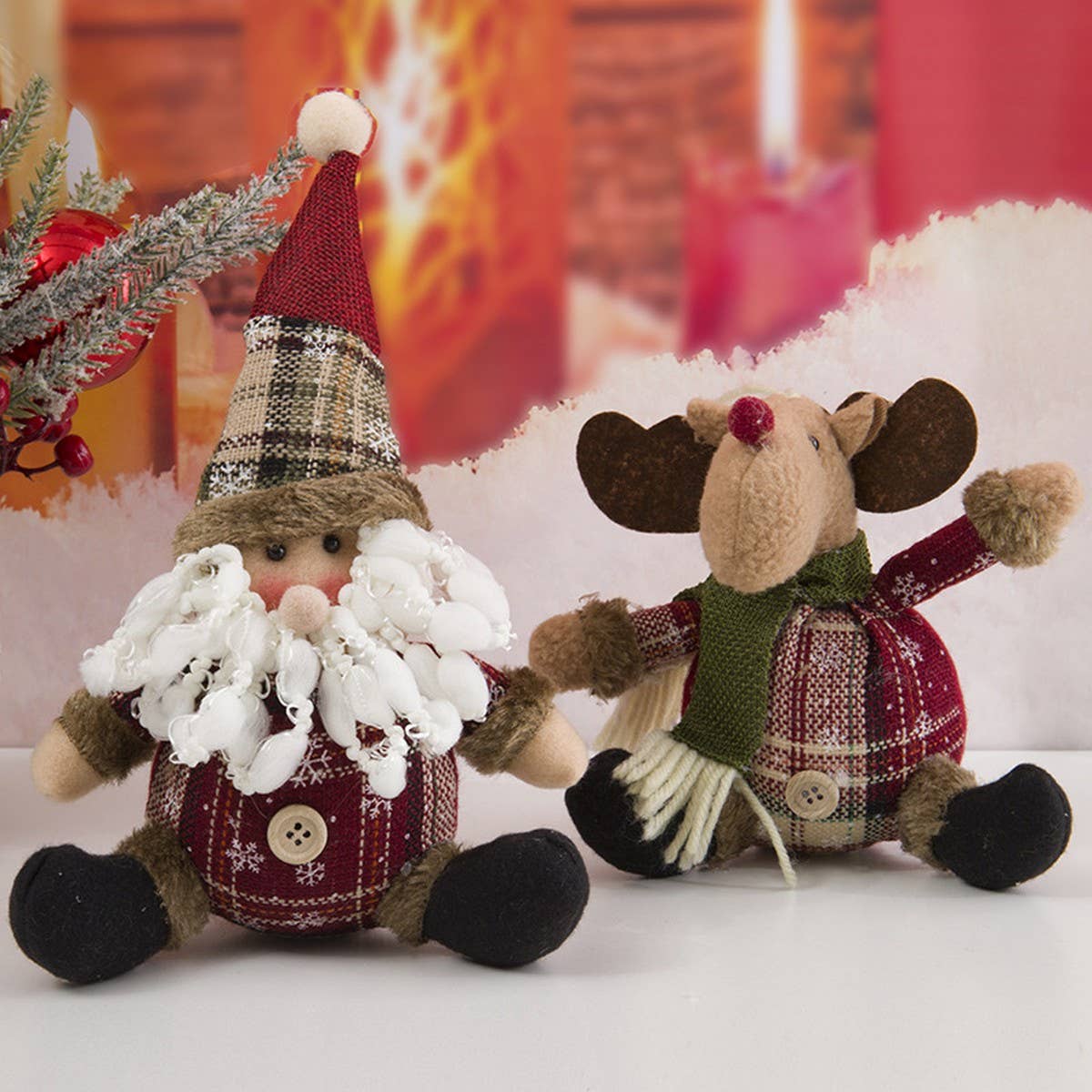 CHRISTMAS DECORATION PLAID FABRIC ORNAMENTS