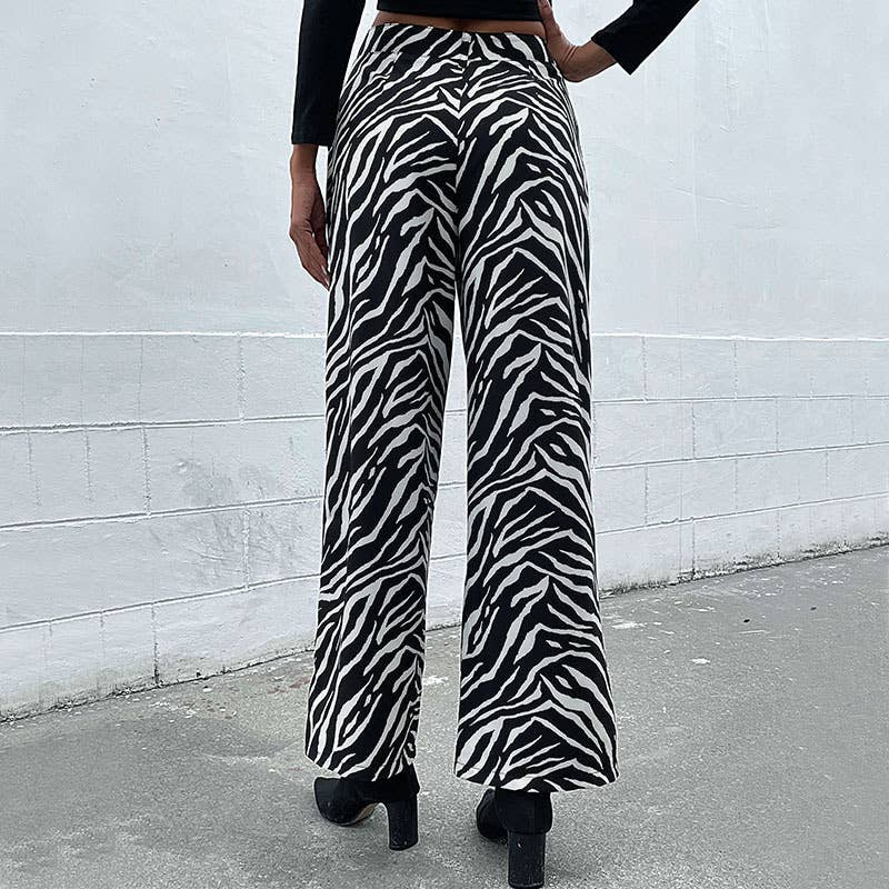 COMMUTER ZEBRA-PRINT FASHION WIDE-LEG PANTS