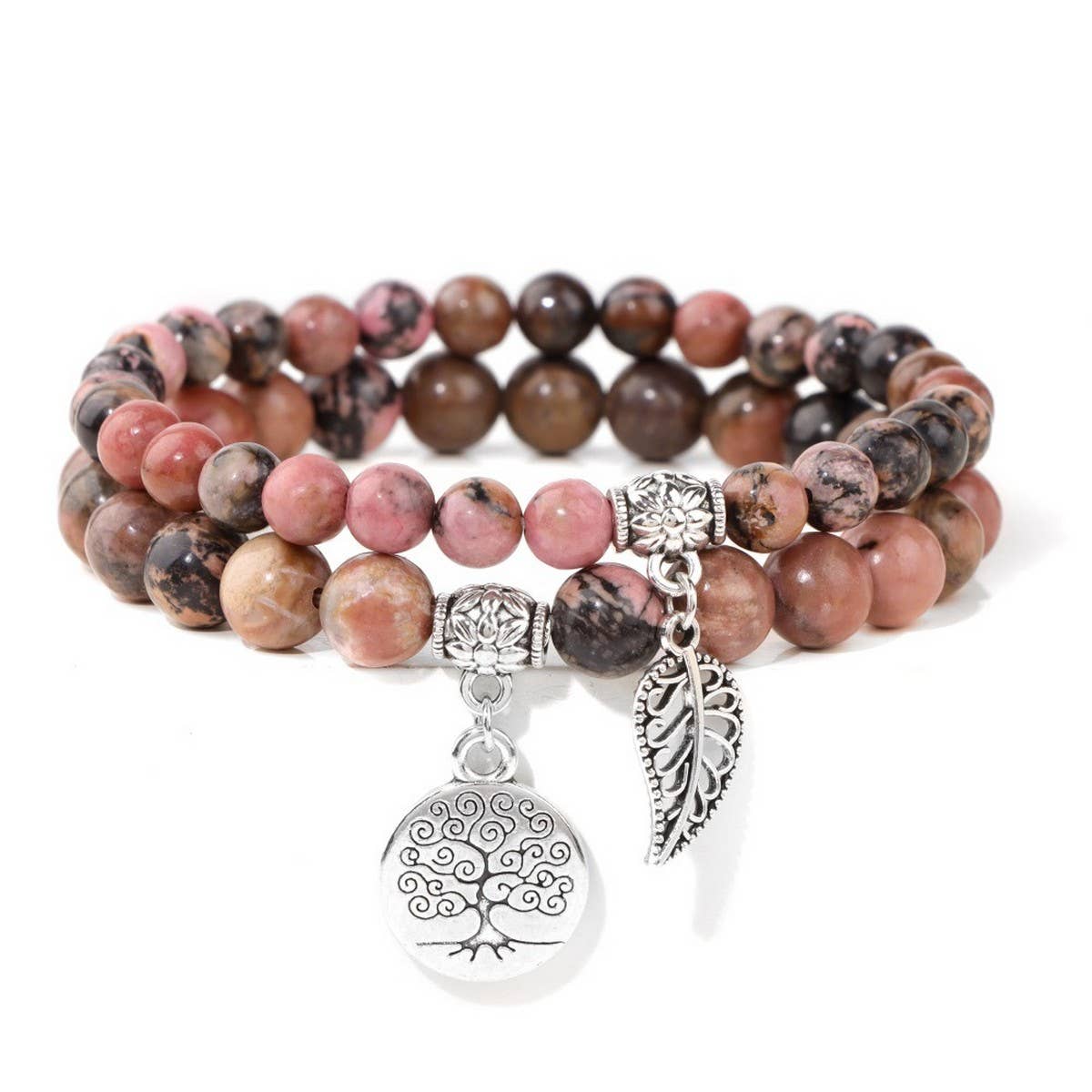 CWAJE4232_NATURAL STONE BEADS TREE OF LIFE PENDANT BRACELET