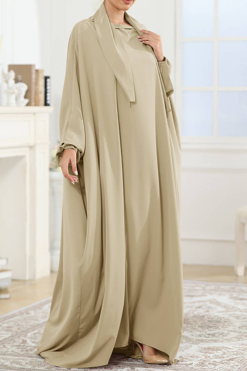 CWDMD5314_SOLID COLOR ROBE WITH STRAPS LOOSE DRESS