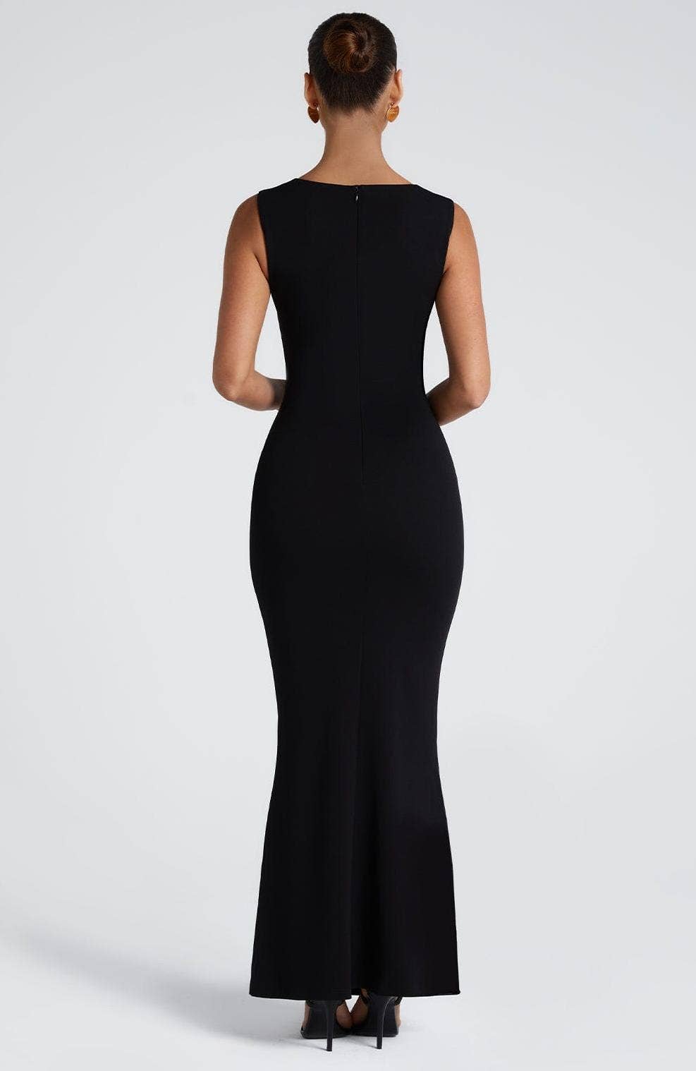 Square collar solid color bag hip long dress