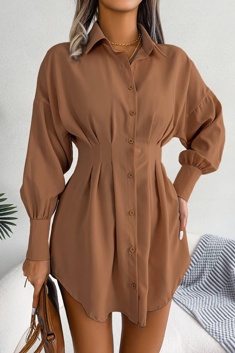 CWDSD6423_LONG SLEEVE WAIST WAIST BLOUSE DRESS SHORT
