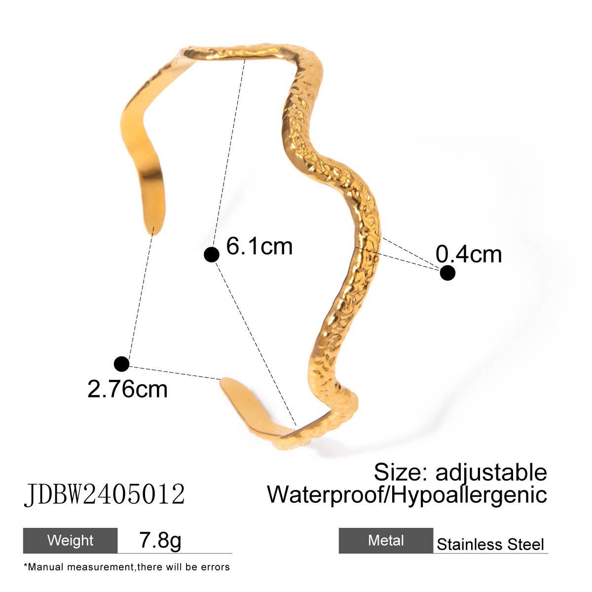 18K Gold Titanium Steel Wavy Hammered Bracelet_CWAJE4797