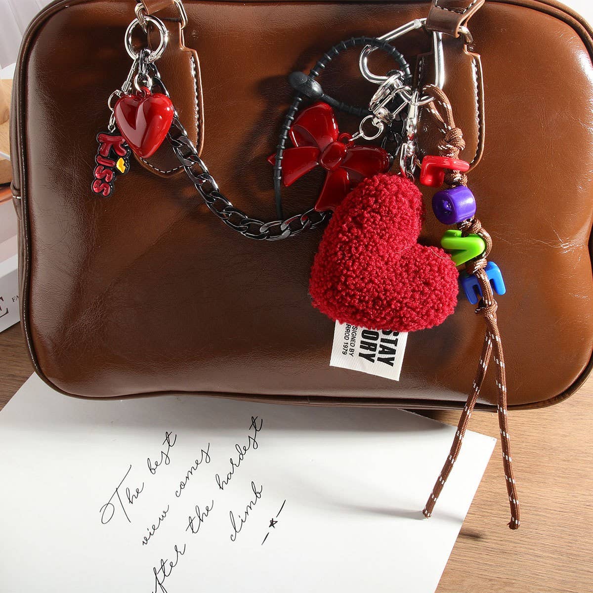 Fashion Fluffy Kiss Heart Keychain Pendant_CWMM7644