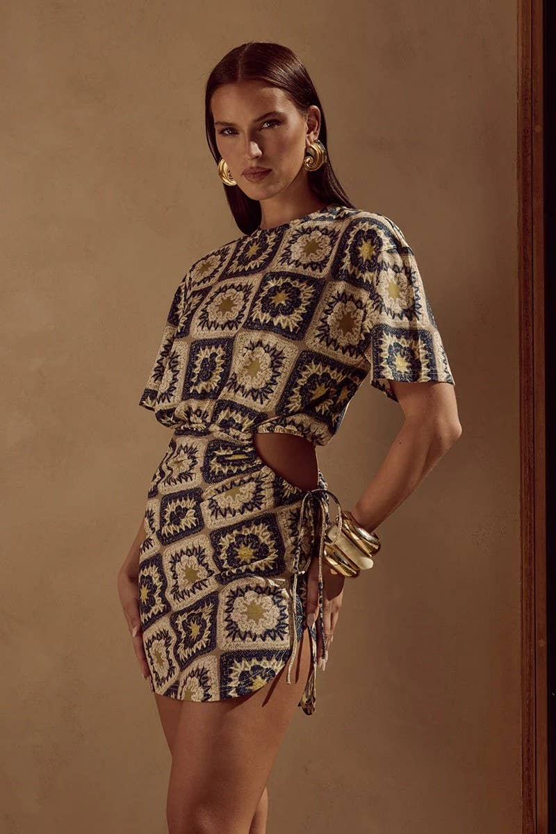 CWDSD8417_SUMMER PERSONALITY WAIST DRAWSTRING SEXY HIP DRESS