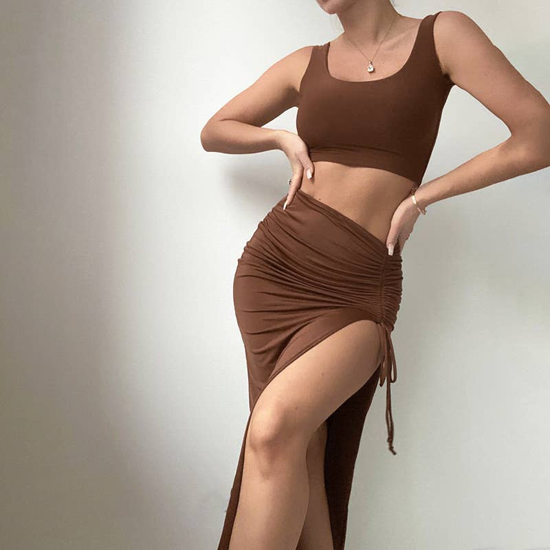 Slim-fit crop halter top sexy skirt two-piece set