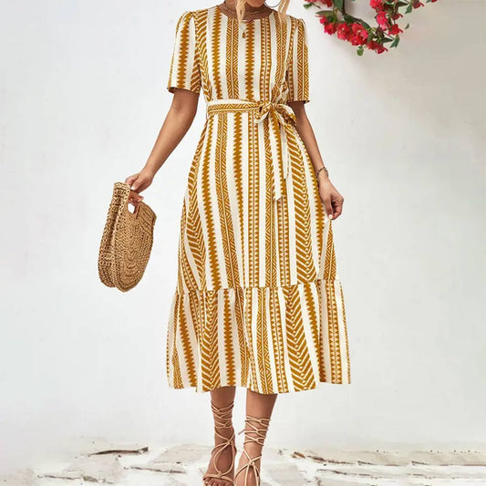 PRINT PUFFY SLEEVE LOOSE DRESS_CWDSD2645