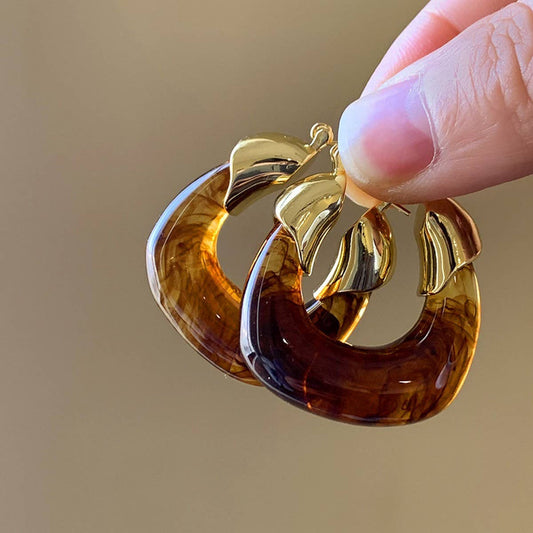 RETRO BROWN LIGHT LUXURY EARRINGS_CWASC1339