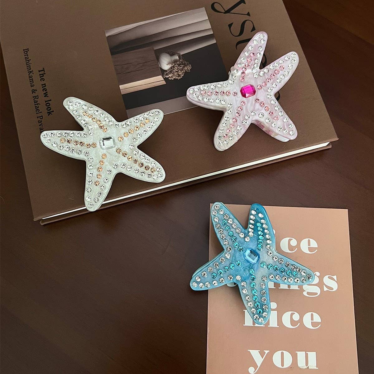 Pink Starfish Acetate Clip with Rhinestones_CWAHA5828