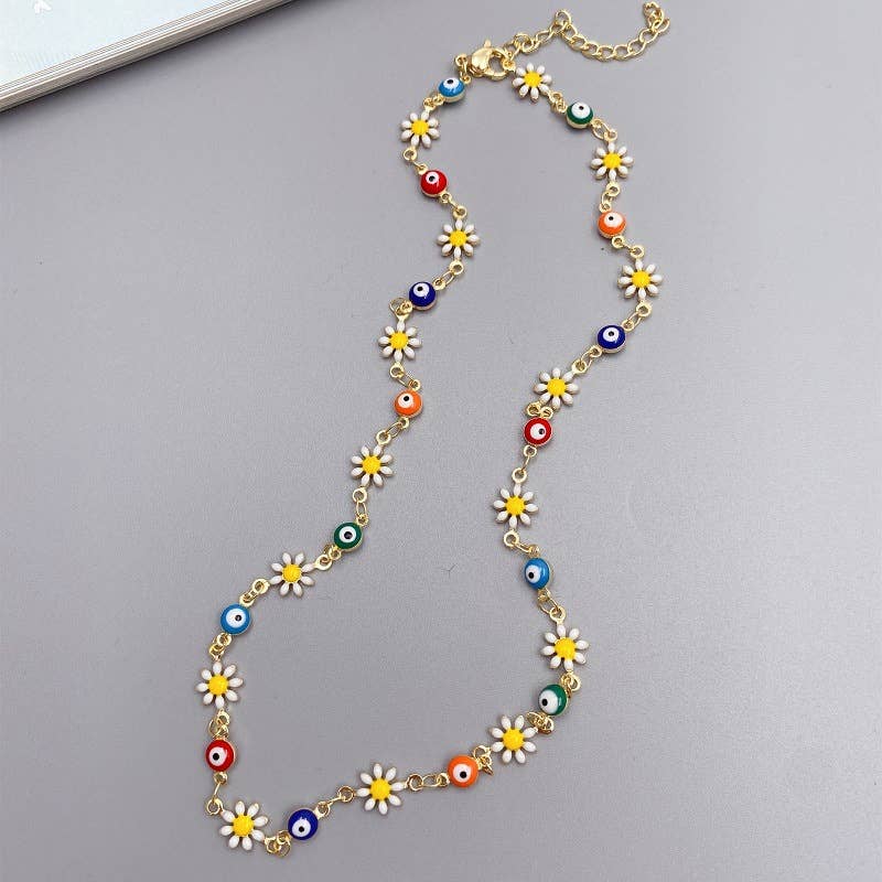 Daisy butterfly creative colorful eye necklace