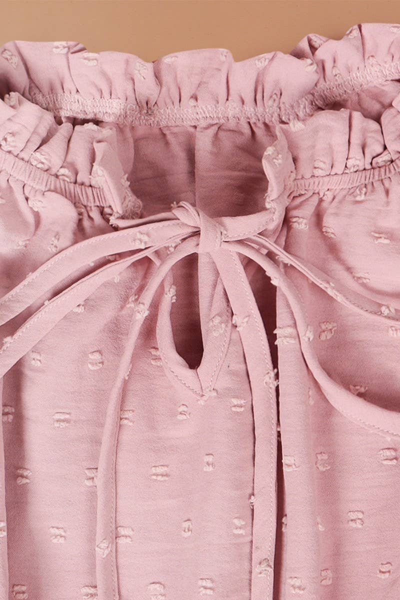 CWDMD2140_LACE UP HIGH WAISTED PLEATED HAIRBALL DRESS