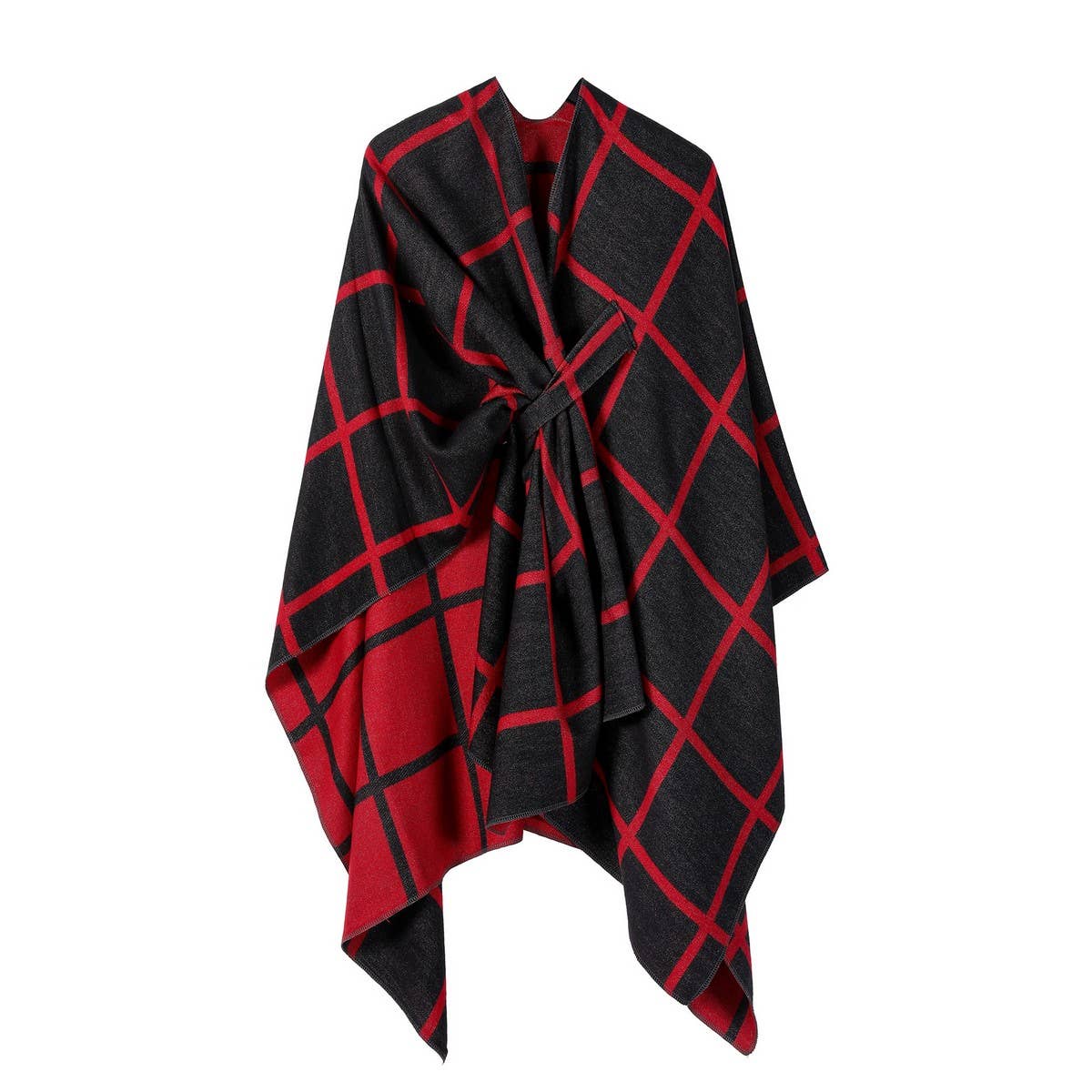 SIDE-STRAP SHAWL PLAID SLIT CAPE WARM SCARF