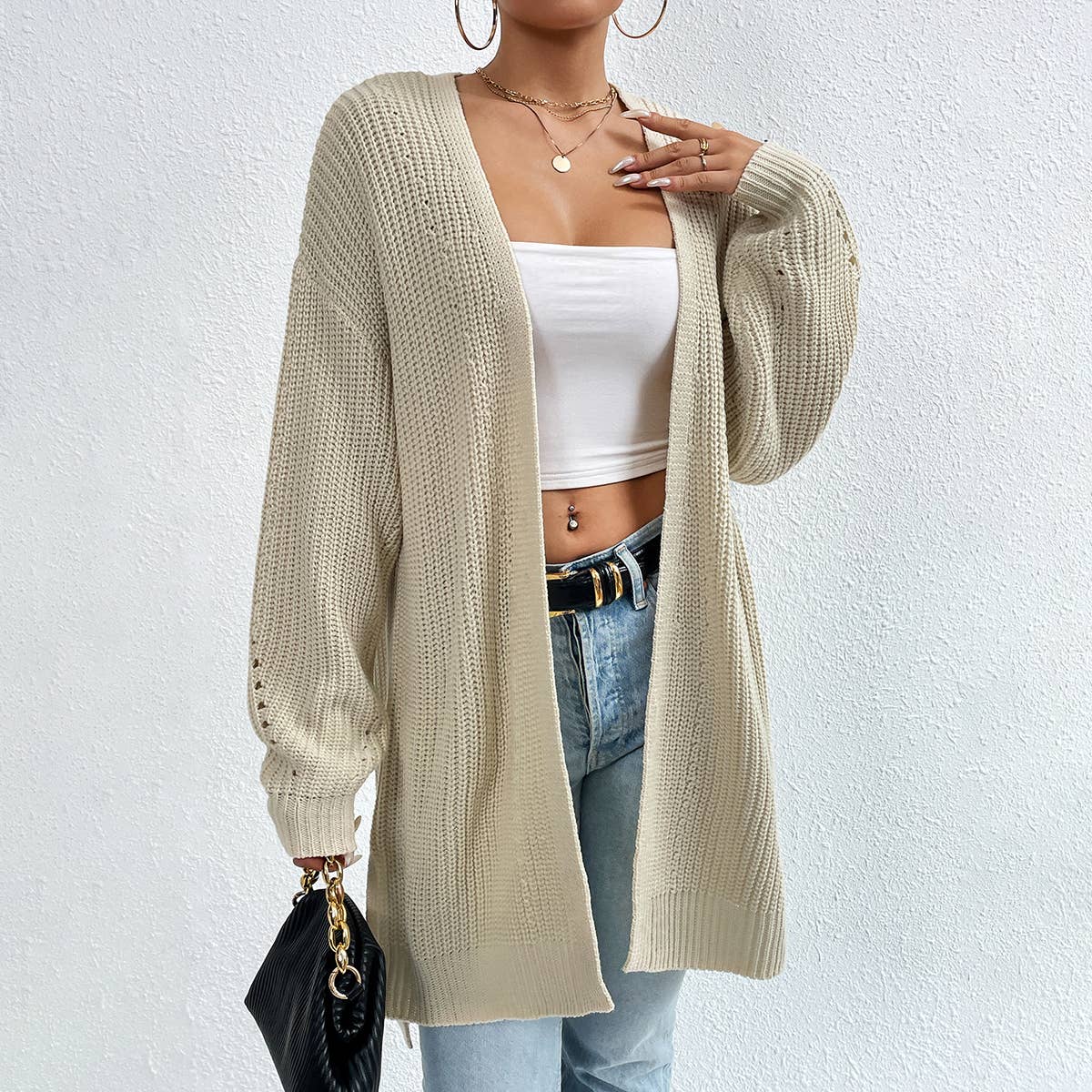 V-NECK LOOSE SOLID COLOR LAZY CARDIGAN