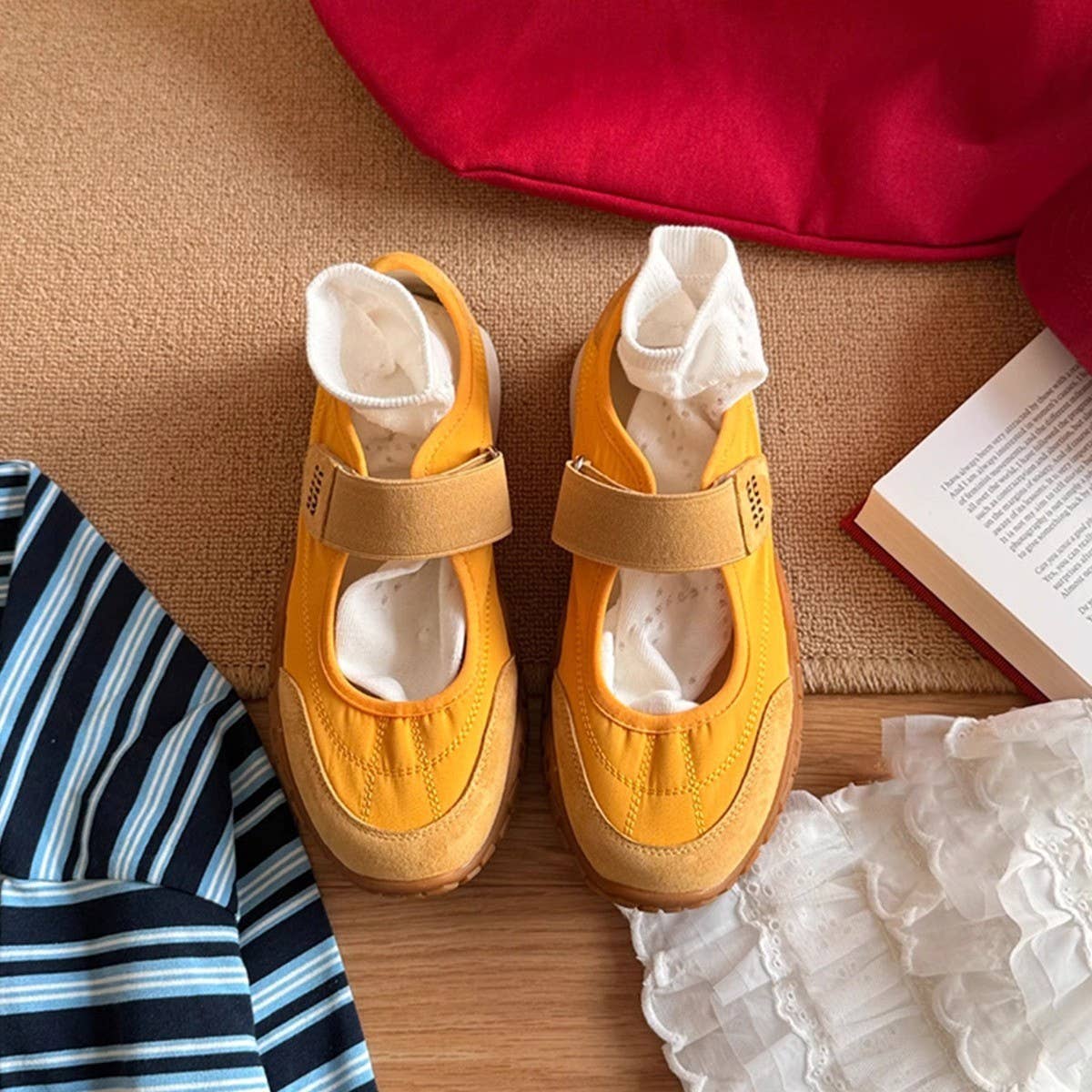 Lambskin Mary Jane Sneakers with Velcro