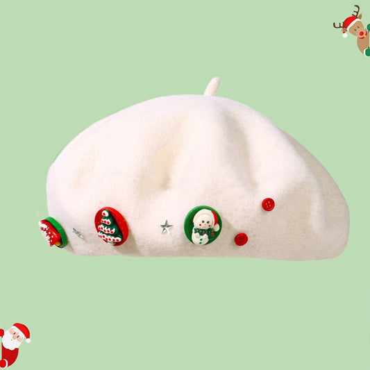 CWAH04566_WOMEN CHRISTMAS BERET HAT VINTAGE WINTER CAP