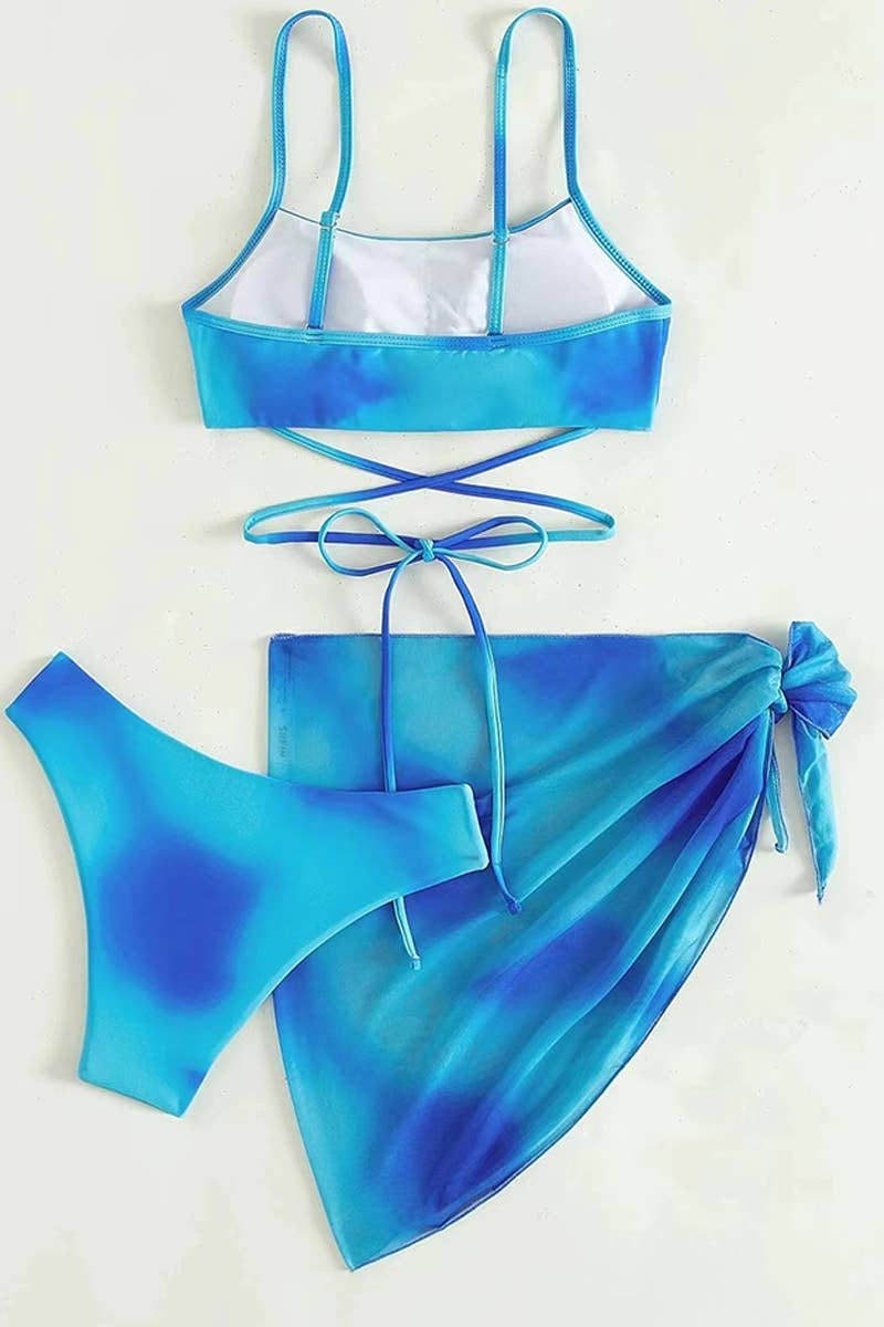 CWMW0741_THREE-PIECE MESH SKIRT TIE-DYE BIKINI SWIMSUIT