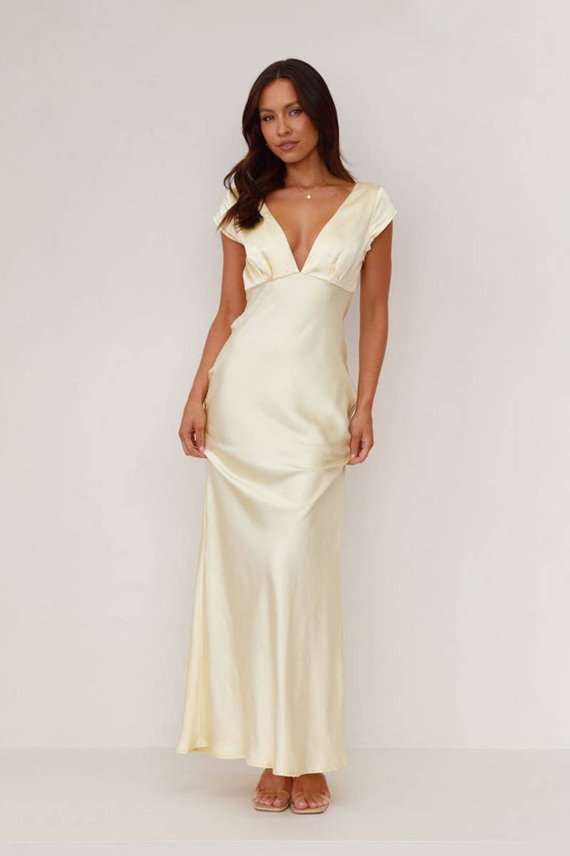 CWDMD5552_ELEGANT DEEP?V BACKLESS BODYCON MIDI DRESS