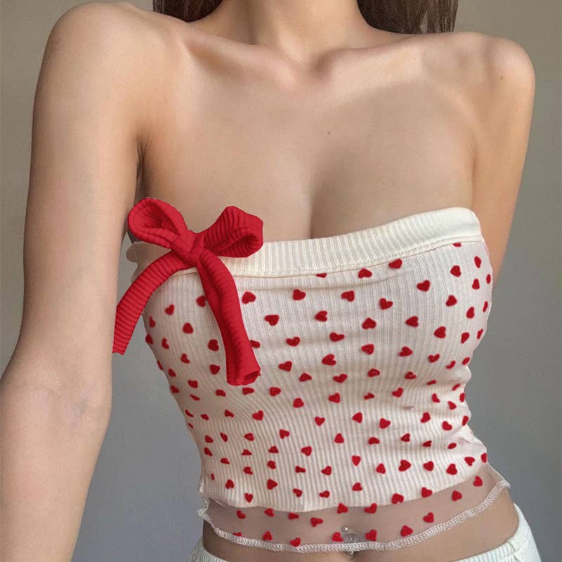 A bow-tied one-shoulder short strapless vest