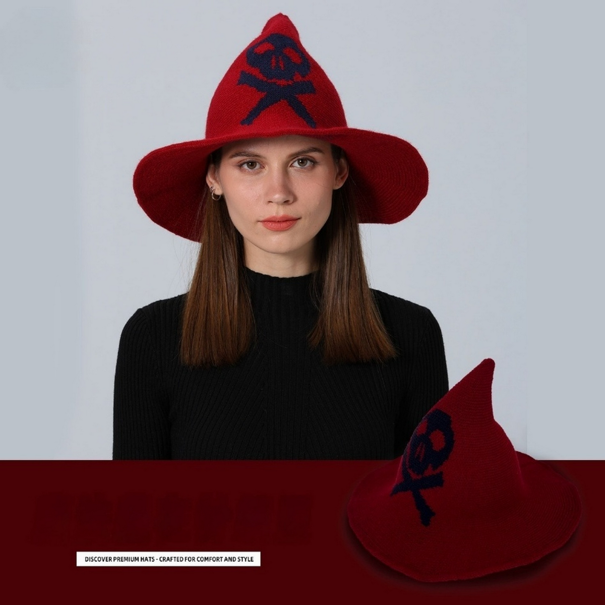 Skull Print Wizard Hat Halloween  Accessory_CWAH3991