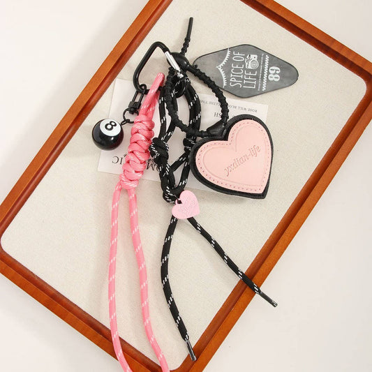 Pink PU Heart Keychain with No.8 Tag & Cord_CWMM7636