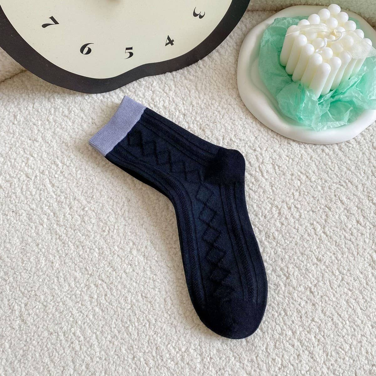 CONTRAST COLOR SMALL FRESH DIAMOND COTTON SOCKS