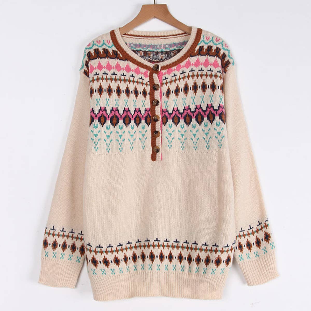 VINTAGE JACQUARD BUTTON PULLOVER SWEATER