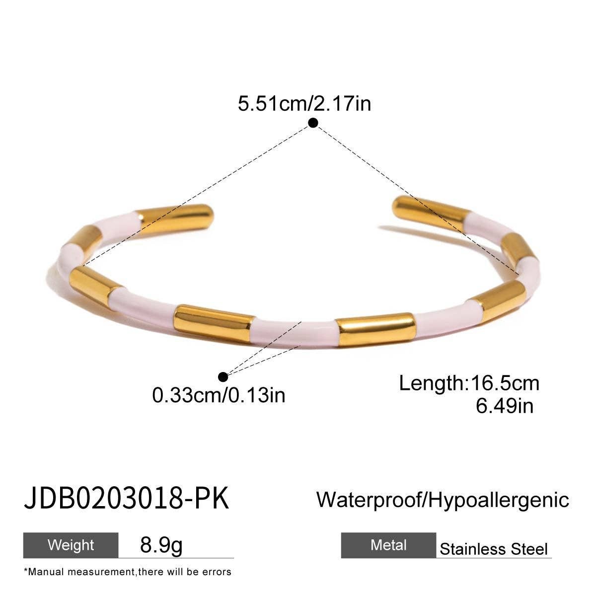 Classic 18K Gold Bamboo Pink Enamel Open Bangle